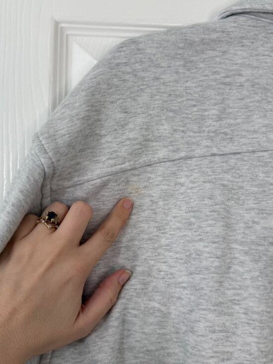 Skims Cotton Fleece Zip Up Shirt Jacket In Grey - Picture 6 of 6